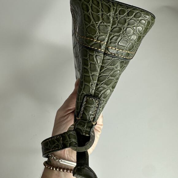 Vintage Tommy Hilfiger Mini Handbag Purse Croc Embossed Faux Leather Y2K Green - Picture 10 of 16